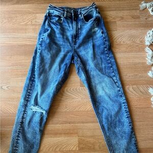 Stylish High Rise Distressed Blue Jeans
